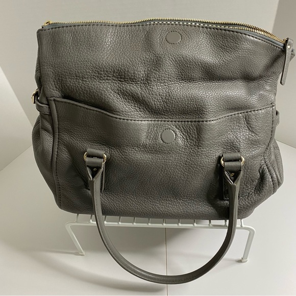 Kate Spade Womens Cobble Hill Leslie Fold Over Gray Leather Handbag/gold detail - Picture 7 of 10